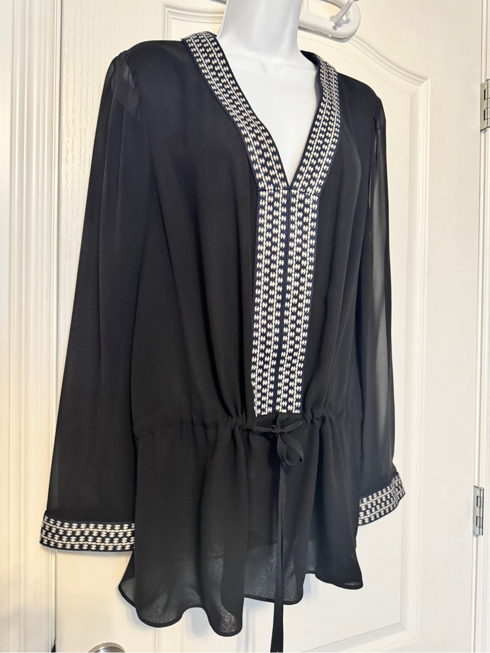 Tory Burch 100% Silk Tunic Blouse Cover-Up Black Ivory Size 8